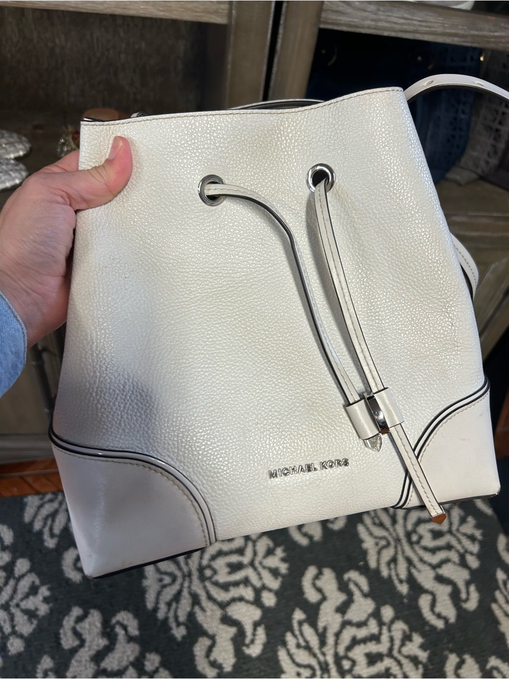 Michael Kors Cream Pebbled Leather Drawstring Shoulder Bag